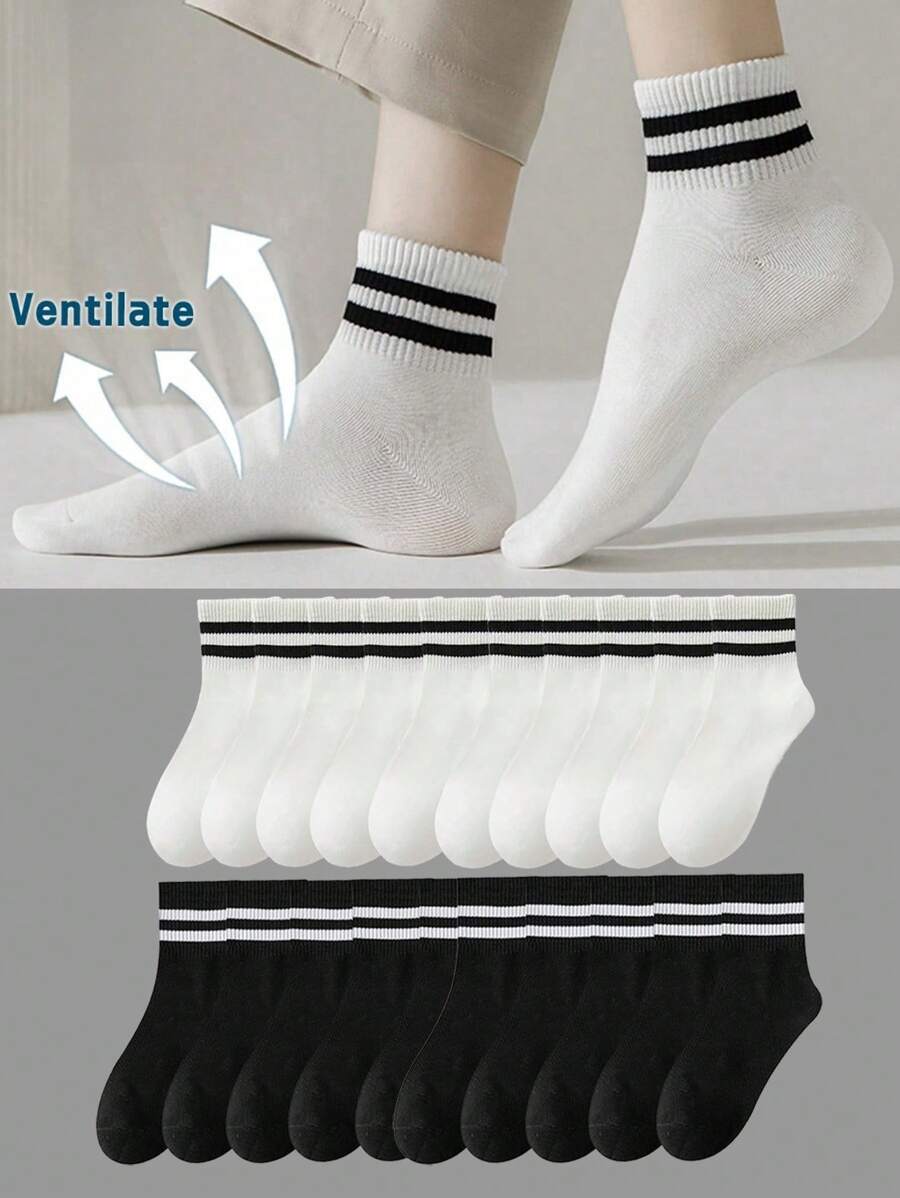 1/3/5/10/20 双女士黑白条纹袜子白色袜子可爱女孩袜子黑色袜子适合度假、运动、休闲、商务、户外旅游等各种日常穿着 - 彩色 - 查看 1