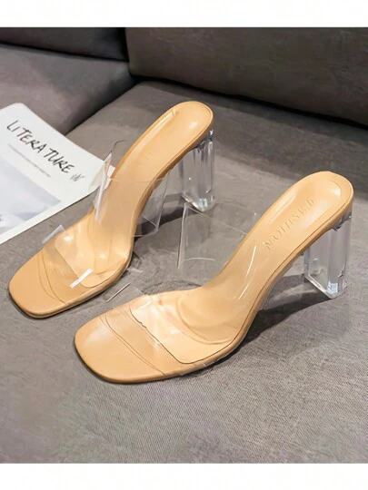 Mujer Sandalias con tira transparente con tacón grueso mule moda verano con tacón