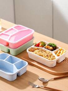 4-Compartment Rectangular Lunch Box, Outdoor Travel Food Storage Container, Portable Bento Box For Office Work - Multicolor - View 3