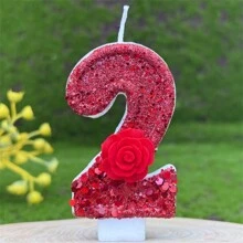 创意畅销 0-9 数字和字母生日蜡烛手工制作 DIY 生日蛋糕派对装饰，红玫瑰，全新彩色闪光主题派对庆祝数字蜡烛装饰，女士 - 紅玫瑰 - 查看 15