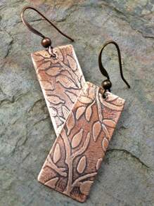 1 Pair Vintage Distressed Copper Floral Leaf Rectangular Alloy Earrings - Ancient Red Copper - View 4