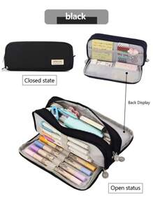 1 创意三层双窗口大容量铅笔盒，办公和学习的桌面收纳盒，男女通用的文具盒，便携式铅笔收纳袋，铅笔盒，学习礼物 - 彩色 - 查看 18