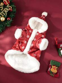 1 chiếc áo khoác Giáng sinh cho thú cưng, áo khoác có mũ trùm đầu bằng lông cừu, phù hợp cho chó nhỏ đến trung bình, giữ ấm vào mùa đông - Đỏ - Xem 3