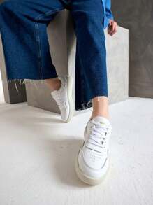 QBEC Quebec Charlotte Women's Casual Genuine Leather Sneakers Comfortable Versatile Modern Lace Up - Blanco - Ver 1