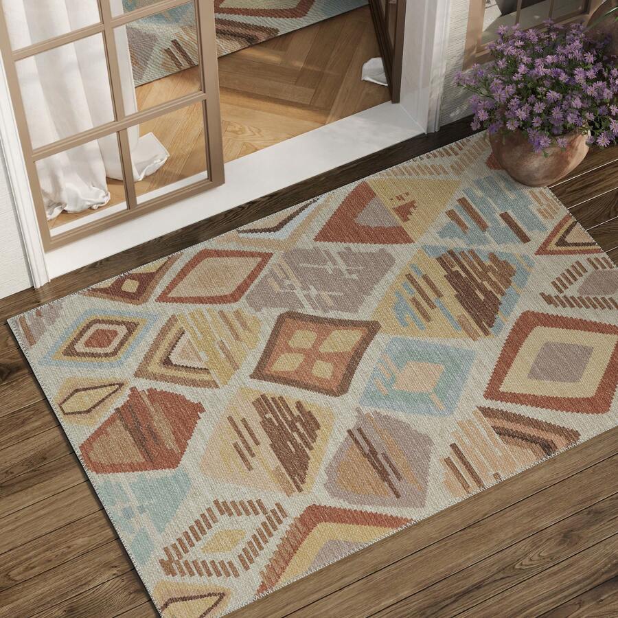 Vangao 5x7 Outdoor Washable Rug Boho Jute RV Moroccan Area Rug For