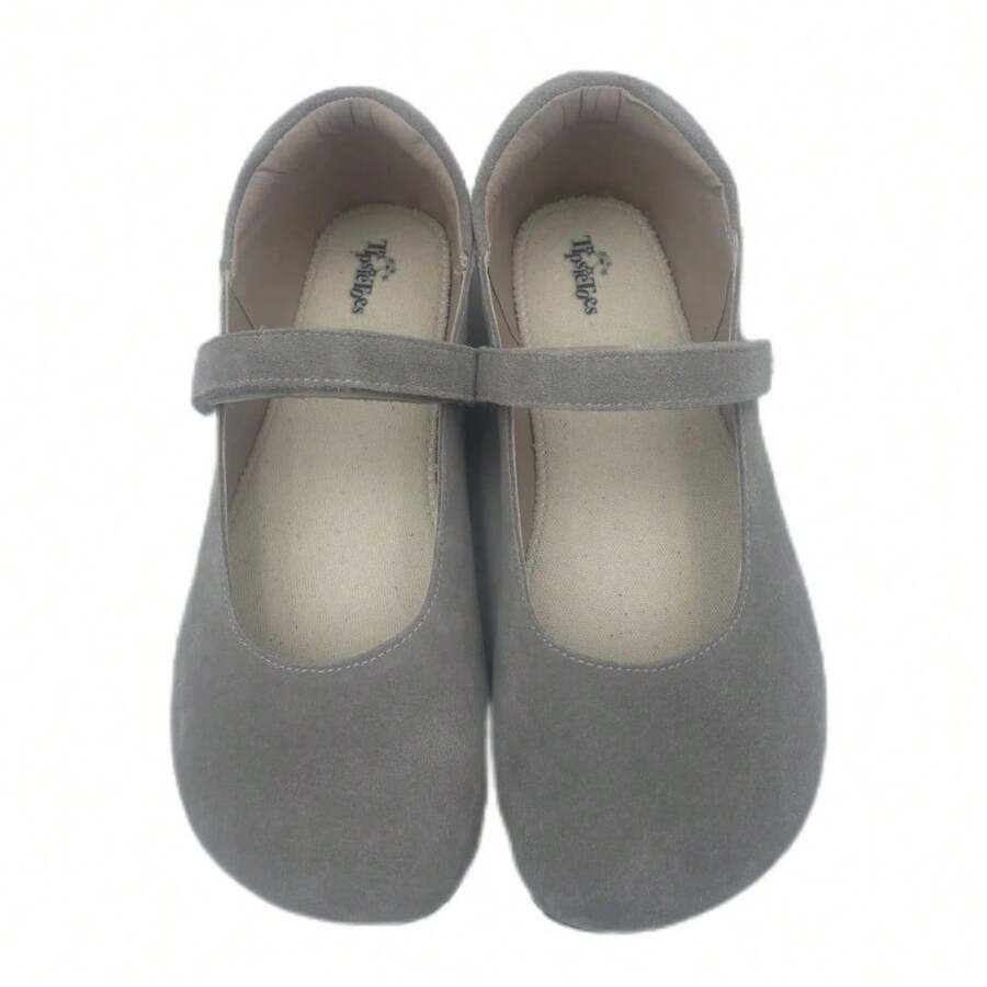 Tipsietoes 2024 Sprinng Autumn Barefoot Cow Suede Genuine Leather Women Ballerina  With Zero Drop Flat Soft Sole  Wider Toe Box - 灰色的 - 查看 1