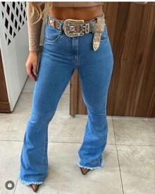 Kissmelady 8323 Women's Flare Jeans Mom Pants Without Belt 8323 - Blue - View 1