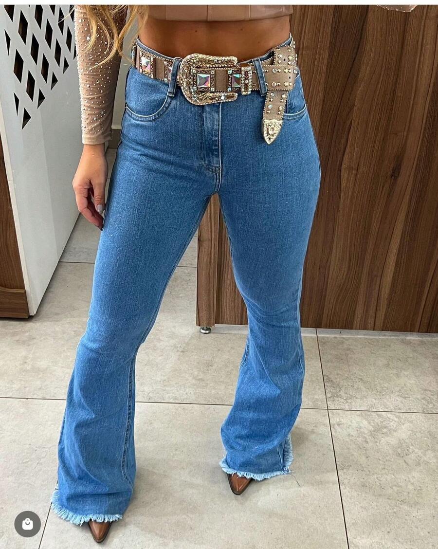 Kissmelady 8323 Women's Flare Jeans Mom Pants Without Belt 8323 - Blue - View 1