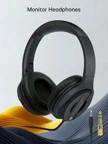 专业录音室录音耳机音频耳机有线 3.5 毫米 Hifi 监听耳机适用于电脑音乐 DJ - 黑色 - 查看 1