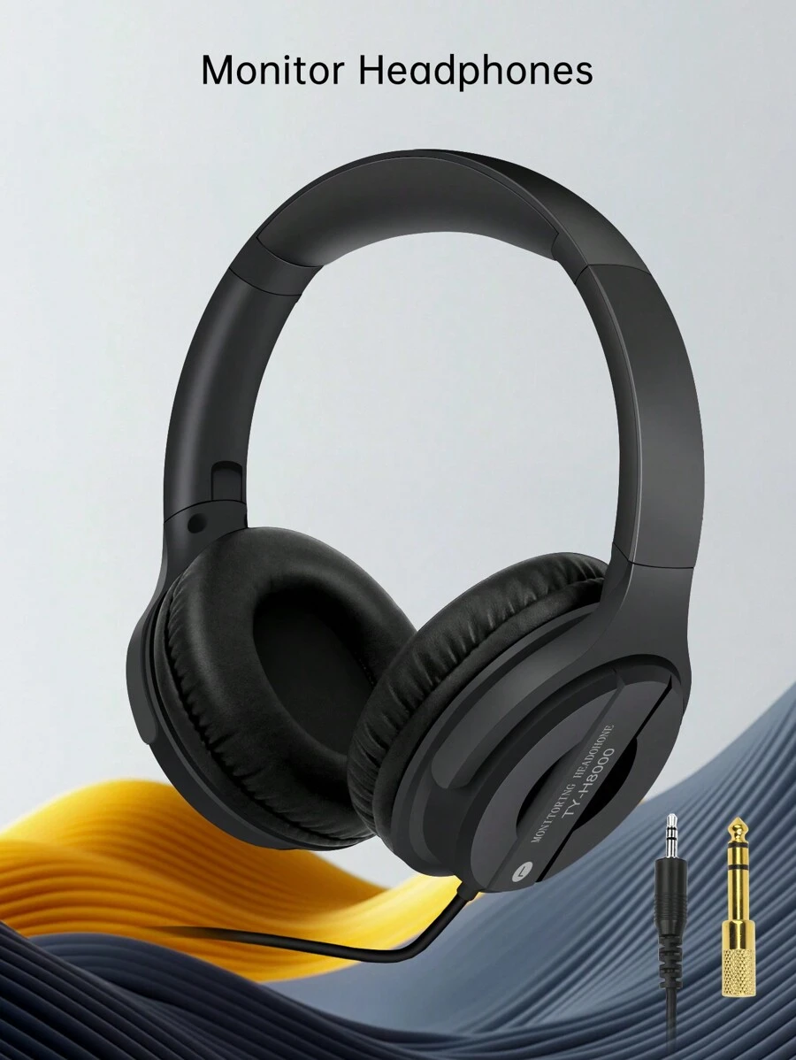 专业录音室录音耳机音频耳机有线 3.5 毫米 Hifi 监听耳机适用于电脑音乐 DJ - 黑色 - 查看 1