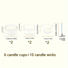 16件套茶蜡烛制作套装，3.8厘米/1.49英寸耐热塑料许愿杯托，包含2个心形、2个方形、2个圆形，10根26毫米长蜡烛芯，适用于DIY手工项目 - 茶蠟杯+燈芯 - 查看 4