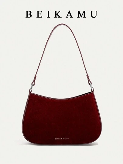 1 件女式纯色 PU 单肩包，腋下包，适合上班通勤，多功能，可调节肩带斜挎包