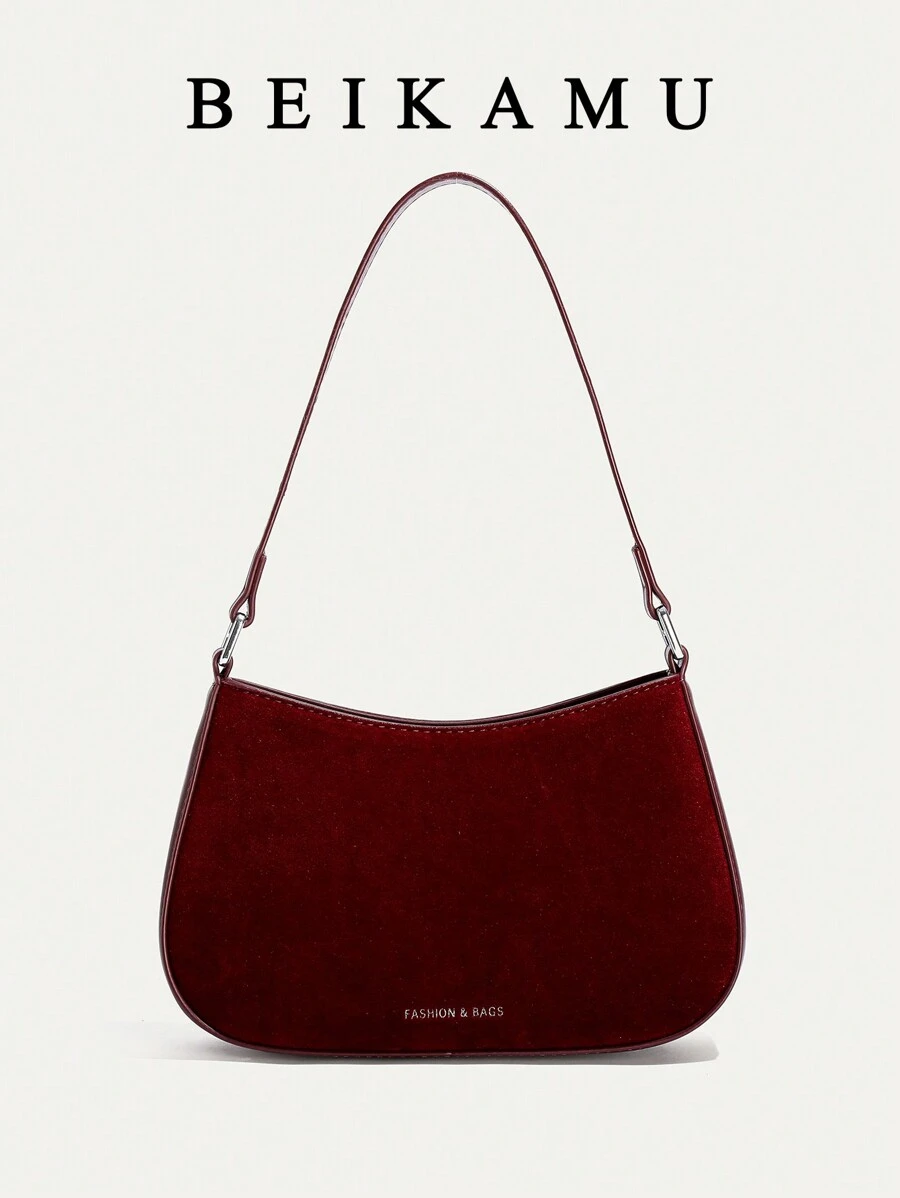 1 件女式纯色 PU 单肩包，腋下包，适合上班通勤，多功能，可调节肩带斜挎包 - 酒紅色 - 查看 1