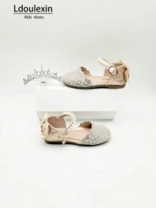 Nova chegada meninas princesa sapatos baixos peep-toe, pérola falsa e strass decoração borboleta crianças festa vestido sapatos, versátil para casual, festa, festival