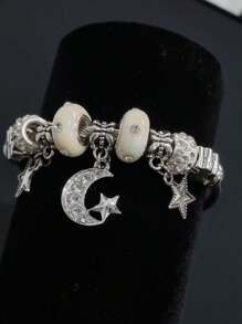 Women's Bracelet With Elegant Charms Pendants Studded White Moon And Star - STAINLESS STEEL - 銀色 - 查看 6