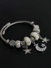 Women's Bracelet With Elegant Charms Pendants Studded White Moon And Star - STAINLESS STEEL - 銀色 - 查看 1