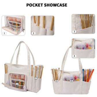1pc Large Capacity Corduroy Yarn Storage Bag, Knitting & Crochet Tool Organizer Tote Organization