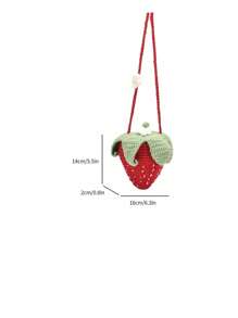 Handmade Crochet Strawberry Bag, Unique Design Hollow Knitted Crossbody Yarn Bag, Cute & Sweet Coin Purse - Red - View 12