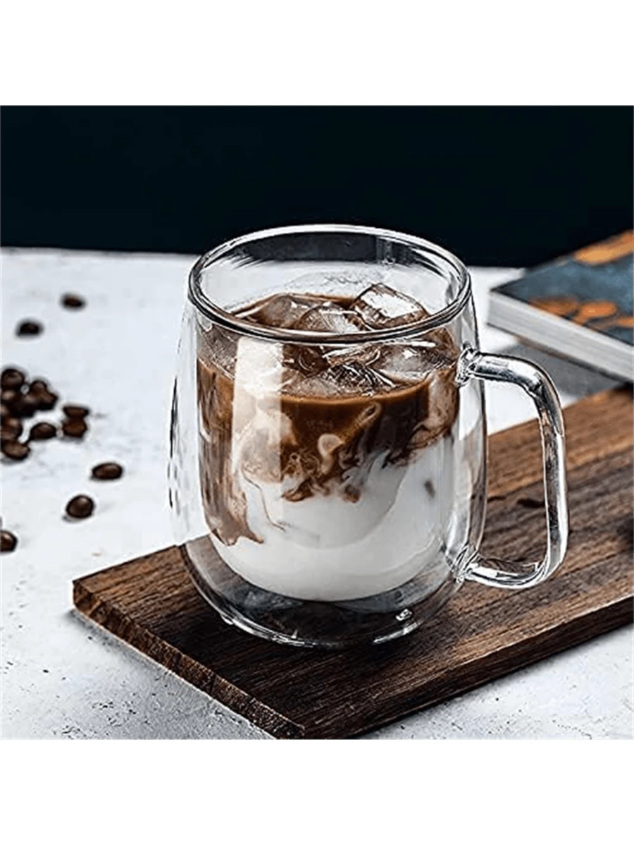 1pc, 250ml Water Cup Coffee Milk Cup Juice Cup Glass Coffee Mug, Heat Resistant High Borosilicate Glass Espresso Coffee Cups, Double Walled Insulated Water Cups, Summer Winter Drinkware, Birthday Gifts Back To School