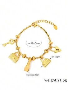 316L 不锈钢女式手链 18K 镀金防水不锈蚀女士多款不同吊坠手链礼物 - 金色 - 查看 3