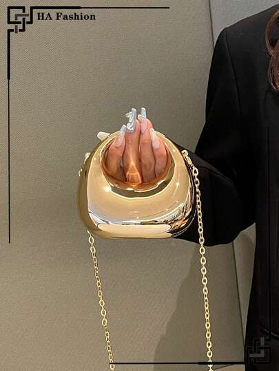 Borsa a forma di mezzaluna in acrilico, mini borsa a palma, borsa a tracolla/a tracolla catena alla moda e versatile, adatta per rossetti, auricolari, ecc.