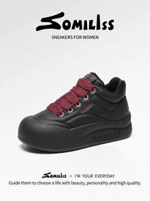 somiliss 1 Đôi giày thể thao cổ cao lót lưới giữ nhiệt thông thường dành cho nữ, buộc dây, đế dày màu đen, chống trượt, giày đi bộ ngoài trời thời trang cổ điển mới thu đông 2024 - màu đen - Xem 12