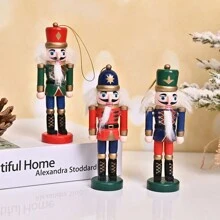 3PCS 13cm胡桃夹子小吊坠，卡通人偶圣诞树工艺品，圣诞节节日创意家居装饰，核桃士兵实木圣诞树挂饰，适合节日派对，圣诞派对，万圣节装饰，场景装饰，节日装饰 - 彩色 - 查看 2