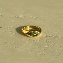 1 件复古 18K 镀金不锈钢彩色锆石装饰单戒指，适合女性日常和婚礼佩戴，礼物 - 鑽戒 - 查看 18