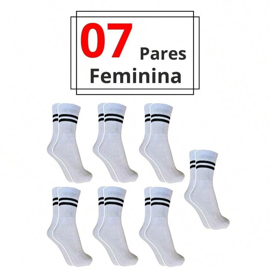 Women's Mid-Calf Socks Kit 07 Pairs With Stripes, Great For Cold Weather, Cotton, Polyamide, Elastane - White - View 1