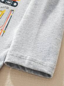 Young Boys Casual Long Sleeve T-Shirt With Cartoon Excavator Print, Autumn/Winter - Grey - View 5