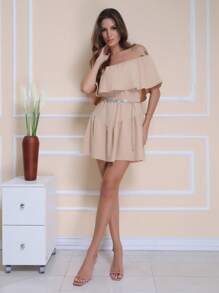 Romper Off The Shoulder Short Sleeve - 薑色 - 查看 1