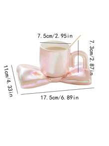 Set de 3 tazas de café y platitos de cerámica con diseño creativo de abalorios chapados de colores y moños