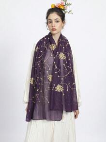 1 件纯色水钻刺绣长围巾，异国风情百搭披肩，做工精细奢华头巾，时尚大围巾，适合派对、节日 - 紫色 - 查看 4