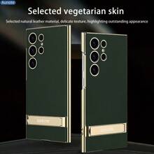 1 pieza Negro, Verde Oliva/Negro Nuevo Minimalista Ultra Delgado Chapado Metálico Funda de Teléfono de Cuero Liso Ajustable con Soporte Perforado Protección de Cámara PC Body Completo Anti-Caída Adecuado para Samsung Galaxy S23 Ultra/Galaxy S24 Ultra/Galaxy S25 Ultra/S26 Ultra, Unisex - Verde Oscuro - Ver 3