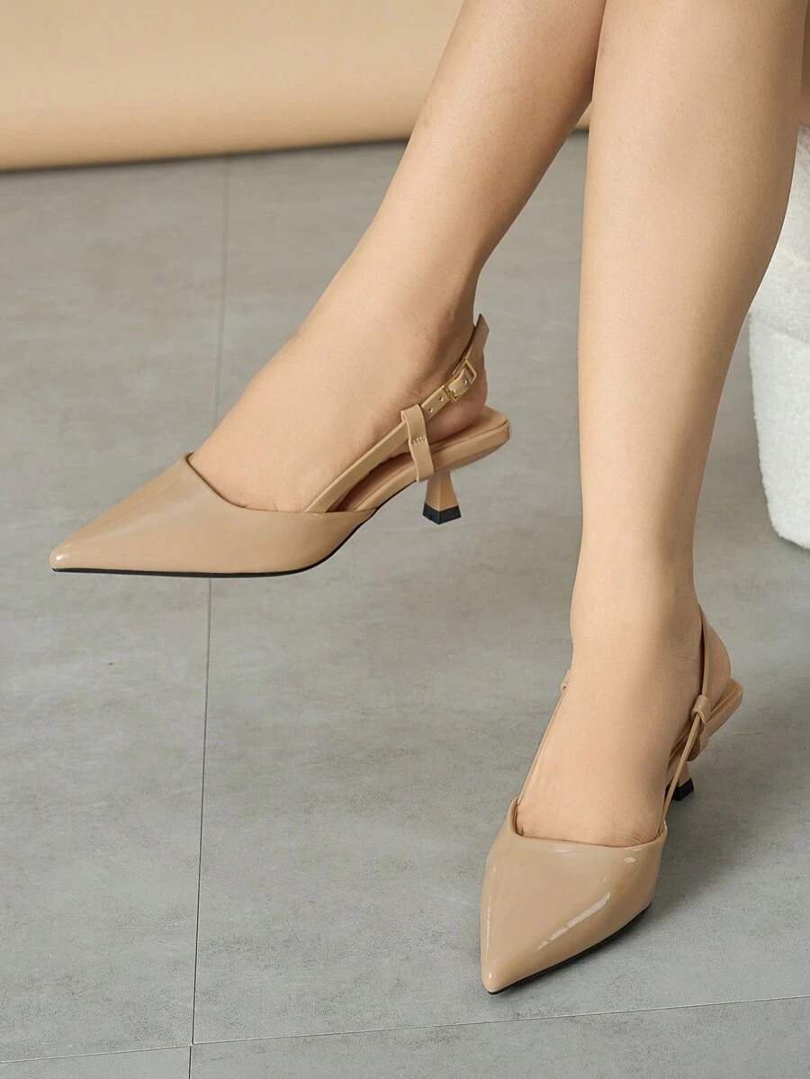 Women's Solid Color Pointy Toe Closed Toe Kitten Heel Pumps, Elegant And Comfortable For Daily Wear, Outdoor, Commuting, Spring/Summer, Nude Color PU Leather High Heels,Elegant