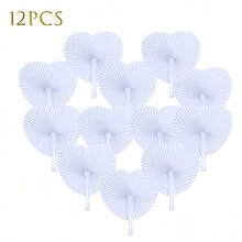12pcs Wedding White Heart Shaped Round Paper Fan, White Bulk Foldable Handheld Fan, Wedding Decoration With Heart Shaped Organ Fan With Plastic Handle For Wedding Birthday Guest Party Favors DIY, Romantic Wedding Decorative Paper Fans: The Perfect Prop To Enhance Your Wedding, Wedding Decor, Wedding - Multicolor - View 16