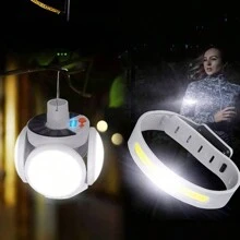 1 件便携式户外旅行照明 LED 灯，可折叠太阳能足球形灯，TYPE-C 夜光运动腕带，探照灯，野营手电筒，户外停电应急灯，家用灯，夜间照明 - 彩色 - 查看 2