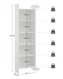Hzuaneri Bücherregal, Regal, Kinderregal, Standregal, Büroregal, mit 6 Fächern, offen, für Wohnzimmer, Arbeitszimmer, Kinderzimmer, Büro, als Raumteiler, 24 x 48 x 170 cm - Weiss - Übersicht 4