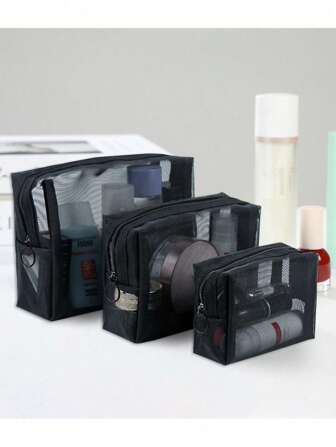 3件套黑色极简尼龙网眼化妆包，大容量旅行化妆品收纳包，透明必备品收纳包，拉链配件包，美甲包，化妆包，化妆袋，洗漱包，桌面收纳包，化妆包，化妆袋，化妆包，包，梳妆台，化妆袋，小化妆包，化妆袋，化妆包，大容量，大化妆包，圣诞礼物，小袋子，女士礼物，小袋子/手提包，化妆品收纳包，迷你小袋子，大容量小袋子，女士礼物，圣诞礼物，女士礼物创意
