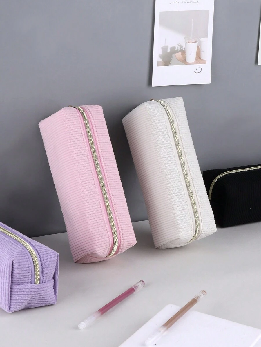 1/2 pièces Trousse à crayons en velours côtelé, organisateur de papeterie en velours côtelé de couleur unie à grande capacité, fournitures de rangement essentielles pour les étudiants.