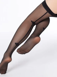 1 双性感透明丝袜女士中筒袜大腿长袜防滑丝袜女高弹柔软时尚腿部塑身丝袜 - 黑色 - 查看 3