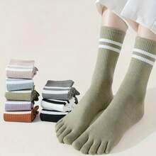 Striped Toe Socks / Simple & Comfortable Mid-Calf Toe Socks - Multicolor - View 1