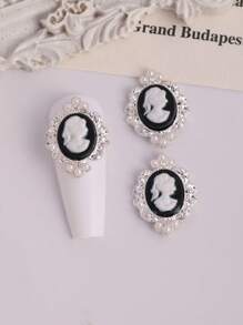10 Pieces, Small Oval Nail Decorations, 3D Girl Nail Accessories, Personalized Cat Eye Nail Accessories, Gold Silver Black Pearl Nail Ornaments, Personalized Nails, Suitable For Nail Salons And Personal Use