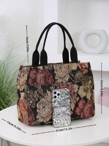 DLIU 新款加厚提花针织面料手提包，手提包，通勤购物袋，户外收纳袋，女士包 - 紅色 - 查看 3