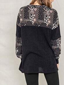 Boho Retro 90's Vintage  Checkered Solid Tie Dye V Stich Pink Mustard Blue Brown Raglan Drop Shoulder Knit Top  Cool Tunic Sweatshirt Pullover - màu đen - Xem 2