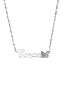 1pc Customized Matte Butterfly & Heart Symbol Nameplate Necklace, Personalized Snowflower Flower Name Necklace, Unique Christmas Snowflake Winter Text Necklace, Heart Symbol Nameplate Necklace Gift For Her, Valentine's Day Gift, Birthday Gift