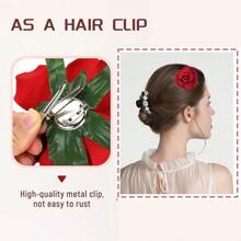 布艺玫瑰花朵发夹套装，玫瑰发夹，花朵发夹，玫瑰胸针发夹，别针头饰，适合约会、情人节、婚礼派对、母亲节、单身派对、婚礼配饰 - 紅色 - 查看 5