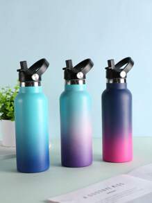 1 pieza Botella de acero inoxidable de doble capa con aislamiento al vacío de 500ml, portátil, de moda, adecuada para exteriores, tiendas, centros comerciales, hogar, viajes, cocina, con diseño exterior pintado en degradado, de vuelta a la escuela - Multicolor - Ver 9