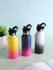 1 pieza Botella de acero inoxidable de doble capa con aislamiento al vacío de 500ml, portátil, de moda, adecuada para exteriores, tiendas, centros comerciales, hogar, viajes, cocina, con diseño exterior pintado en degradado, de vuelta a la escuela - Multicolor - Ver 2