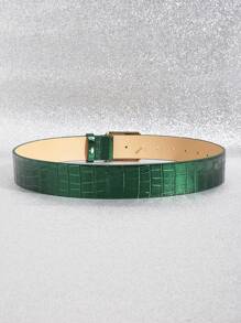 1 条新款绿牛闪亮鳄鱼纹理街头风格 PU 皮革女士腰带，适合牛仔裤、热裤、连衣裙，时尚欧美街头风格设计，适合通勤和日常穿着 - 綠色 - 查看 3